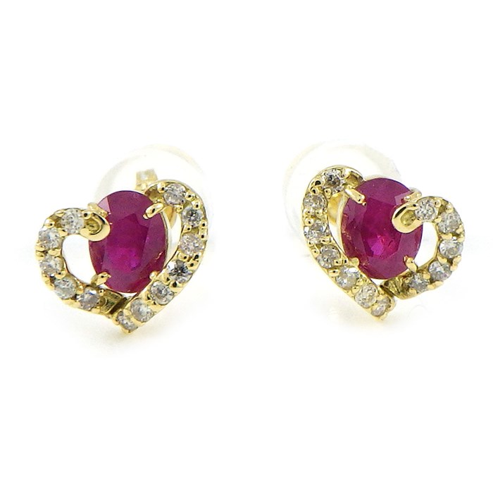 【ルビー】 ピアス ハート モチーフ 7月 誕生石 ルビー 0.35ct/0.31ct ダイヤモンド 0.06ct/0.06ct K18YG
