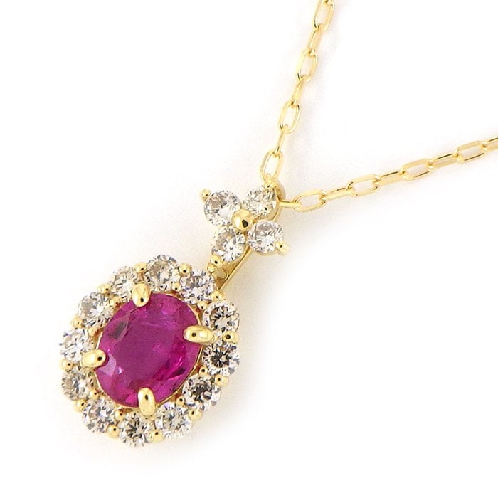 オーバルカットルビー ダイヤモンド】 ネックレス オーバル フラワー  