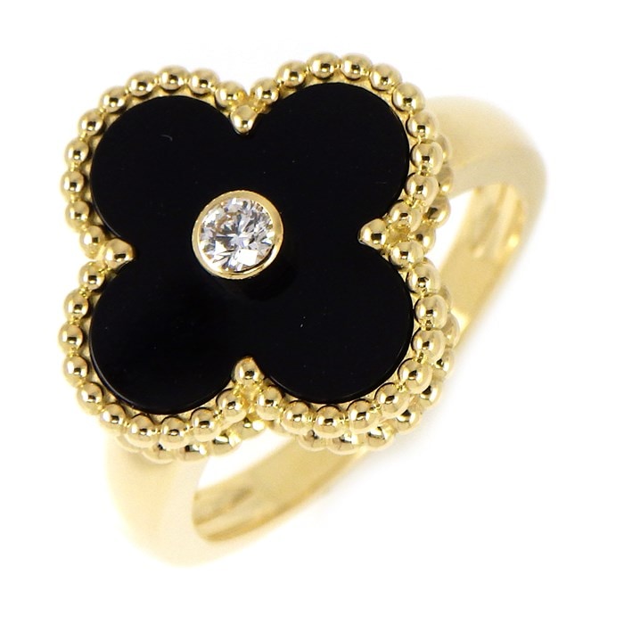 【ヴァンクリーフ＆アーペル Van Cleef & Arpels】リング ヴィンテージアルハンブラ オニキス 1ポイント ダイヤモンド K18YG 12号 / #52 
