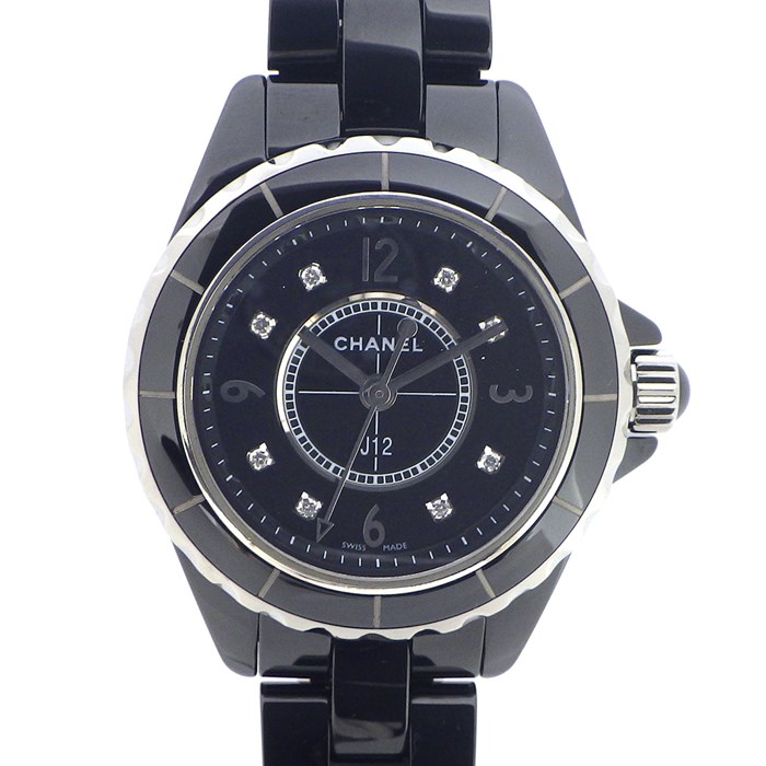 【訳あり】シャネル CHANEL 腕時計 J12 H2569 8ポイント ダイヤインデックス ブラック 黒 文字盤 SS ブラックセラミック クオーツアナログ 【中古】