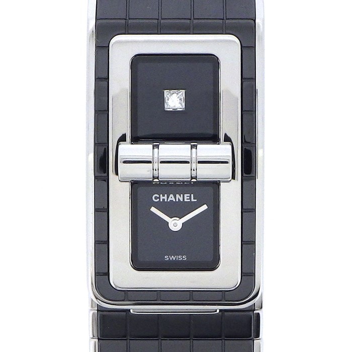 シャネル CHANEL 腕時計 ブレスウォッチ コードココ H5147 1ポイント ダイヤ 0.05ct/ブラック 黒 文字盤 SS ブラックセラミック クオーツアナログ 【中古】