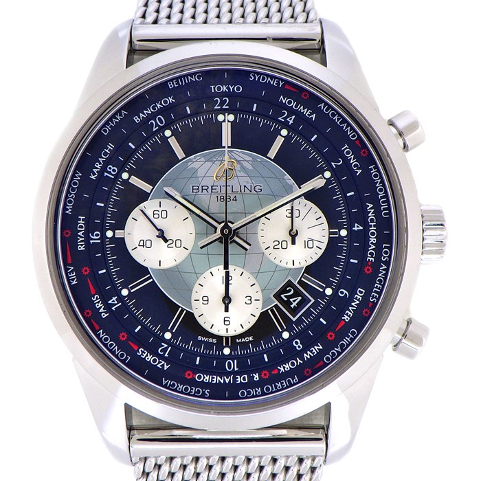 【ブライトリング Breitling】腕時計 トランスオーシャン AB0510 ブラック/シルバー/地球文字盤 黒 カレンダー クロノグラフ スモールセコンド ユニタイム SS 自動巻き 