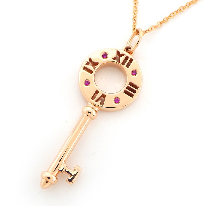 【ティファニー Tiffany & Co.】ネックレス アトラス ピアスド キー 4ポイント ルビー K18PG 