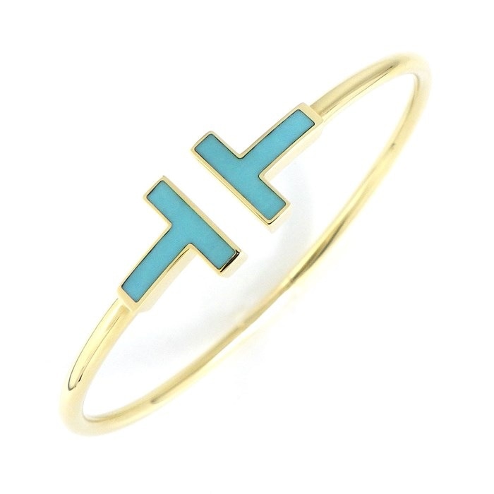 ティファニー Tiffany & Co. バングル T ワイヤー ミディアム ターコイズ トルコ石 K18YG 【中古】