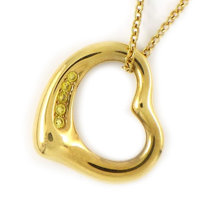 【ティファニー Tiffany & Co.】ネックレス オープンハート 5ポイント イエロー ダイヤモンド 0.04ct K18YG 