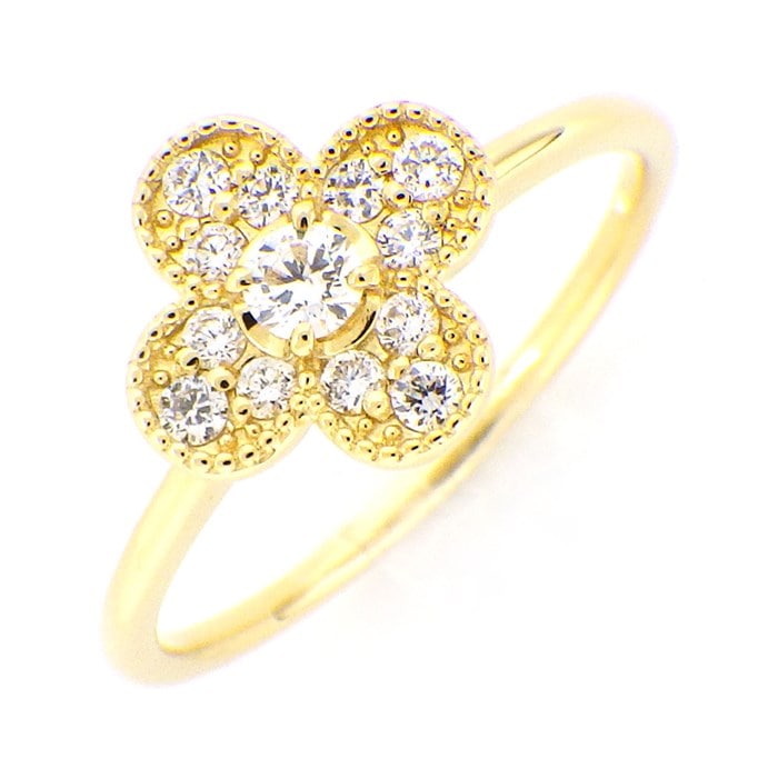 【ダイヤモンド】 リング フラワー クローバー モチーフ 13ポイント ダイヤモンド 0.25ct K18YG 15号 