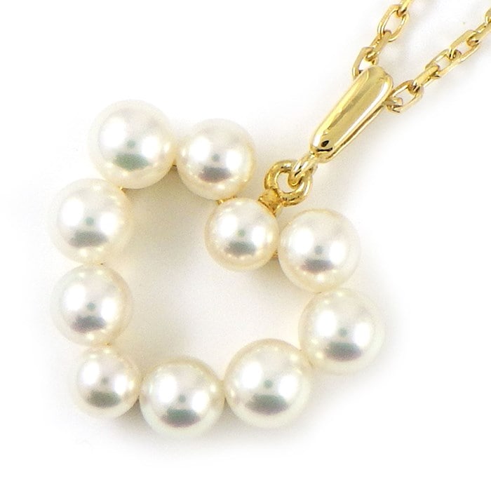 【ミキモト MIKIMOTO】ネックレス ハート パール 3.2-4.0mm珠 K18YG 