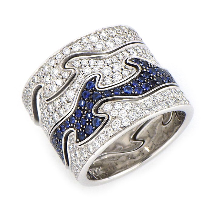 【ジョージジェンセン Georg Jensen】リング フュージョン フル パヴェ 4連 ダイヤモンド サファイア K18WG 12.5号 