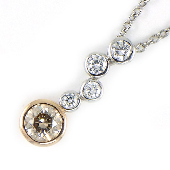 カシケイ KASHIKEY ネックレス ベゼル ブラウンダイヤモンド 0.25ct ダイヤモンド 0.12ct PT900 PT850 K18PG 【箱・保付き】