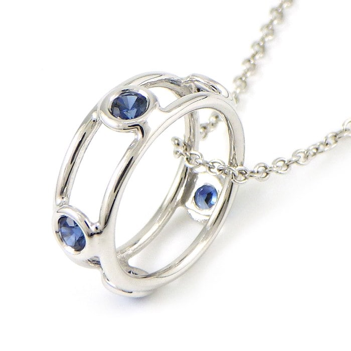 【ティファニー Tiffany & Co.】ネックレス サークル フープ ダブルワイヤー 5ポイント サファイア K18WG 