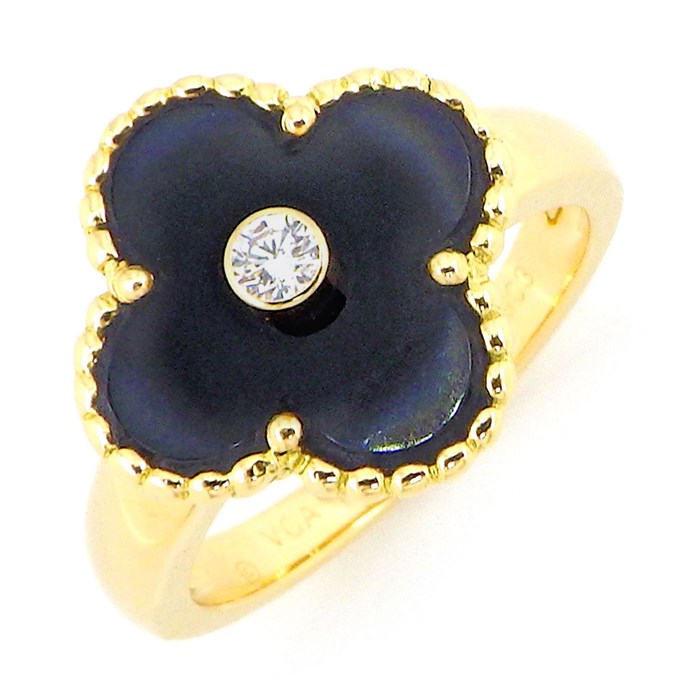 【訳あり】 【ヴァンクリーフ＆アーペル Van Cleef & Arpels】リング ヴィンテージ アルハンブラ VCARA41000 オニキス 1ポイント ダイヤモンド K18YG 13.5号 / #54 