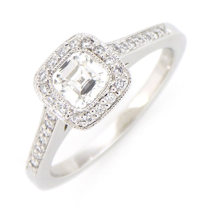 【ティファニー Tiffany & Co.】リング レガシー 1ポイント クッション モディファイド スクエア カット 0.47ct(H/VVS1) 32ポイント ラウンドカット パヴェ ダイヤモンド PT950 11号 