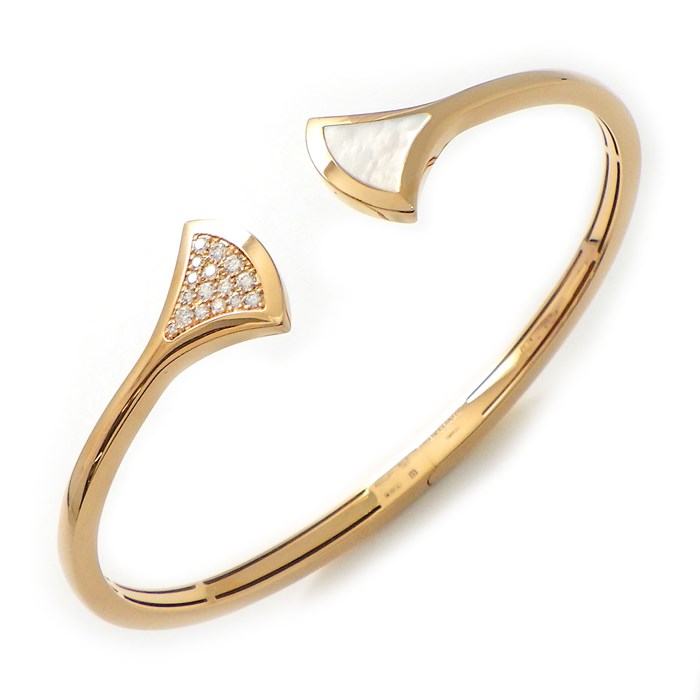 【ブルガリ BVLGARI】バングル ディーヴァ ドリーム ホワイト シェル パヴェ ダイヤモンド 0.16ct K18PG 白 / #M 