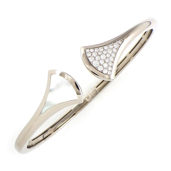 【ブルガリ BVLGARI】バングル ディーヴァ ドリーム ホワイト シェル パヴェ ダイヤモンド K18WG 白 / #L 【箱・保付き】 