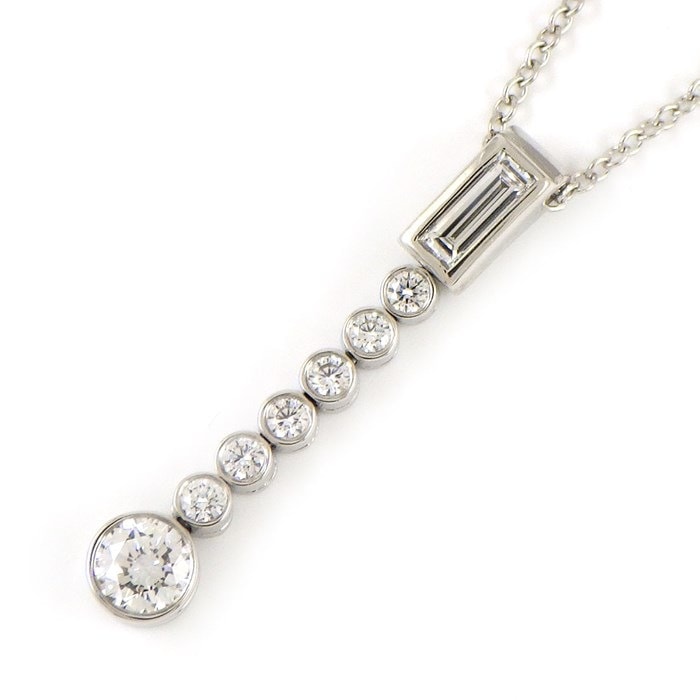 【ティファニー Tiffany & Co.】ネックレス ジャズドロップ スウィング 1ポイント バゲットカット 7ポイント ラウンドカット ダイヤモンド PT950 
