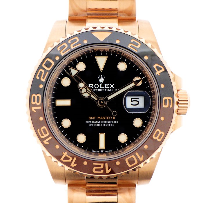 【動画有】 ロレックス Rolex 腕時計 GMTマスター 2 126715CHNR カレンダー ブラック/ブラウン ベゼル オイスター ブレスレット ブラック文字盤 K18PG(エバーローズゴールド) 自動巻き 【箱・保付き】 【中古】
