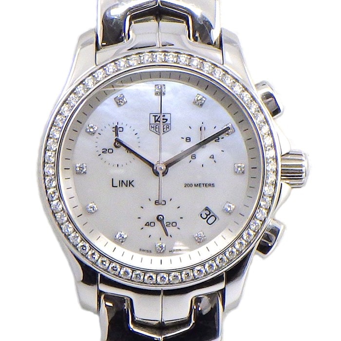 【タグ・ホイヤー TAG Heuer】腕時計 リンク CJF1314.BA0580 ダイヤベゼル 12ポイント ダイヤインデックス カレンダー クロノグラフ スモールセコンド ホワイト シェル 文字盤 SS 白 クオーツアナログ 