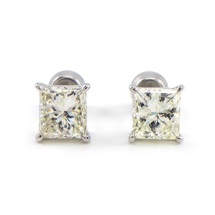 【ダイヤモンド】 ピアス スクエア レキュタンギュラーカット ダイヤモンド 1.024ct(M/SI1)/1.003ct(M/SI2) PT900 