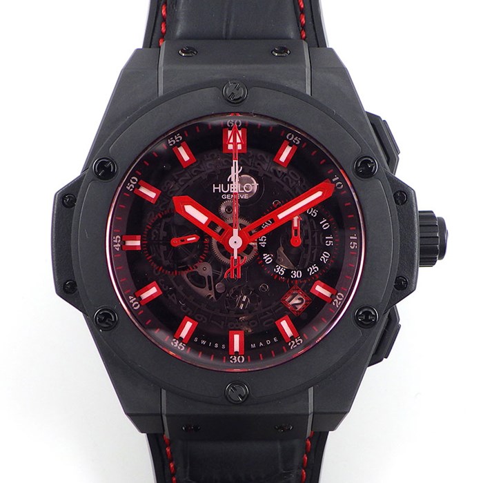 ウブロ Hublot 腕時計 キングパワーウニコ レッドマジック 701.CI.1123.GR レッド 赤 文字盤 クロノグラフ カレンダー セラミック ブラック 黒 ラバーベルト 自動巻き 【箱・保付き】 【中古】