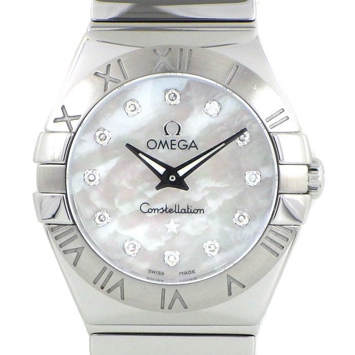 オメガ OMEGA 腕時計 コンステレーション ポリッシュ 123.10.24.60.55.002 12ポイント ダイヤインデックス ホワイトシェル 白 文字盤 ダイヤモンド ホワイトシェル SS クオーツアナログ 【箱・保付き】 【中古】