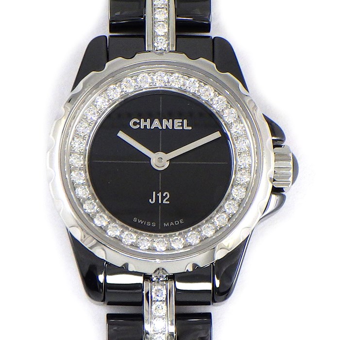 【シャネル CHANEL】腕時計 J12 H5236 ブラック/32ポイント ダイヤ文字盤 約0.27ct 116ポイント ダイヤベルト 約1.00ct SS ブラック セラミック 黒 クオーツアナログ 