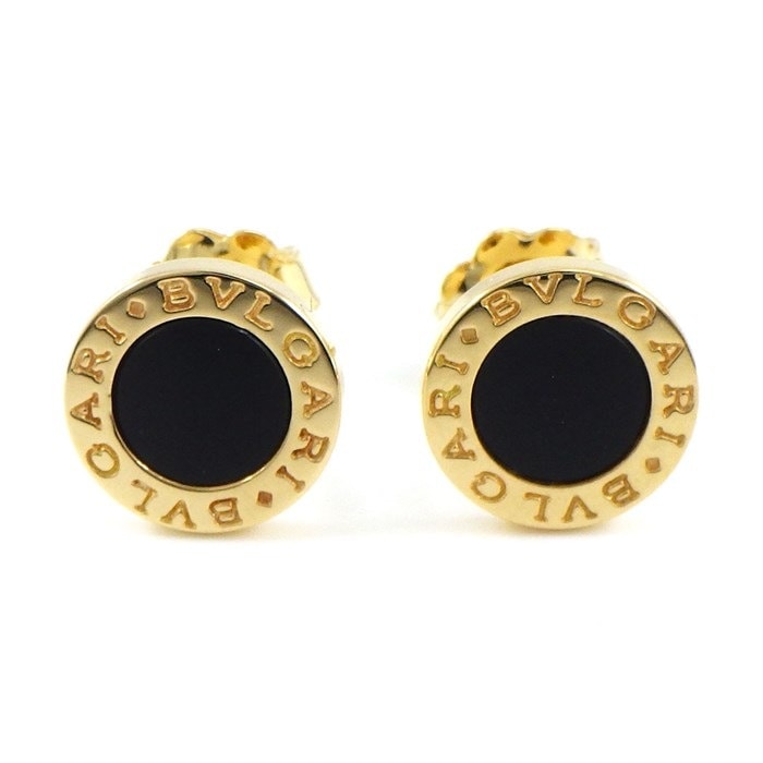 【ブルガリ BVLGARI】ピアス ブルガリ・ブルガリ ロゴ サークル ラウンド オニキス K18YG 