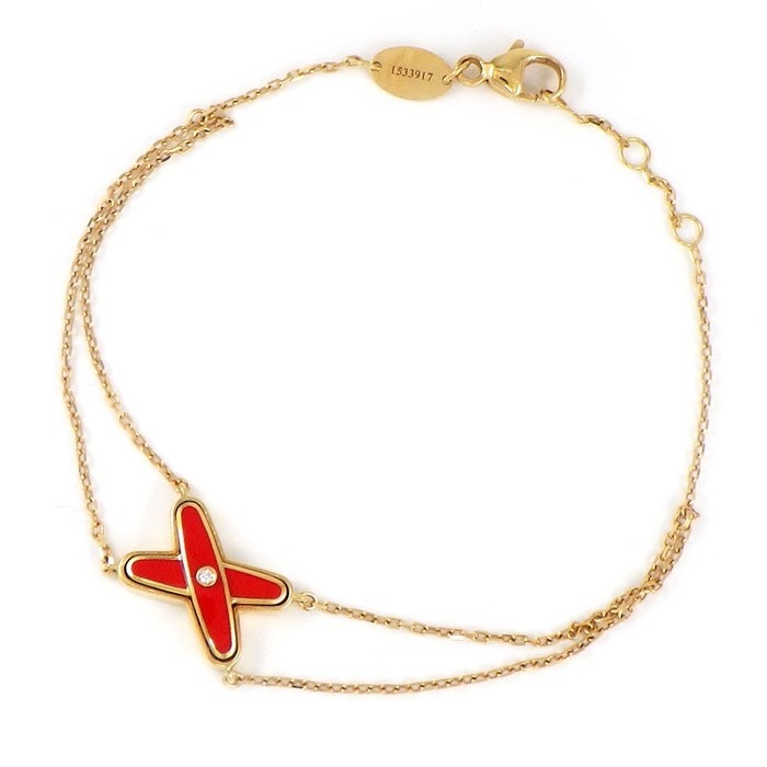 【ショーメ Chaumet】ブレスレット ジュ ドゥ リアン X クロス ダブルチェーン 1ポイント ダイヤモンド K18PG レッド ラッカー 