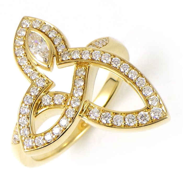 【ハリーウィンストン HARRY WINSTON】リング リリークラスター FRDYMQRFLC 1ポイント マーキスカット 54ポイント ラウンドカット ダイヤモンド 0.41ct K18YG 12号 