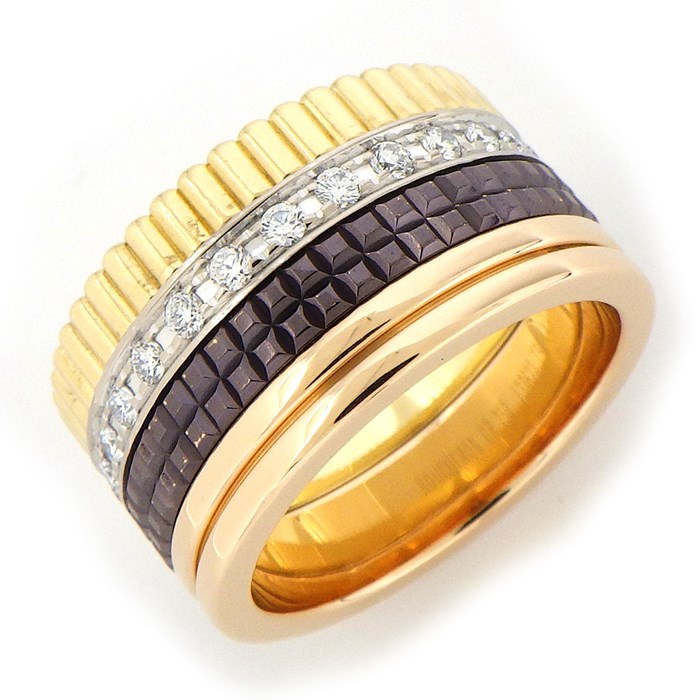 【ブシュロン BOUCHERON】リング キャトル クラシック ラージ スリーカラー 25ポイント ダイヤモンド 0.49ct K18PG K18WG K18YG ブラウン PVD 13.5号 / #54 