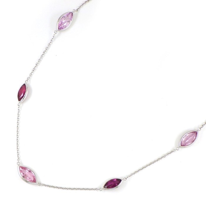 【ポンテヴェキオ Ponte Vecchio】ネックレス チョーカー ステーション 5モチーフ 3ポイント マーキスカット ピンクサファイア 2ポイント マーキスカット ルビー K18WG 