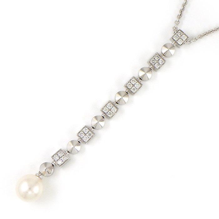 【ブルガリ BVLGARI】ネックレス ルチア スウィング ドロップ サークル スクエア パール 9mm珠 ダイヤモンド K18WG 
