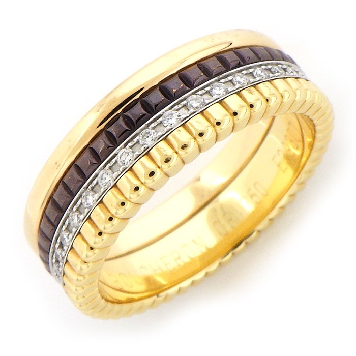 【ブシュロン BOUCHERON】リング キャトルクラシック スモール スリーカラー フル サークル エタニティ ダイヤモンド K18PG K18WG K18YG ブラウン PVD 15.5号 / #56 