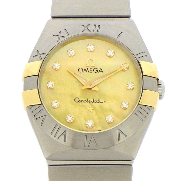 【オメガ OMEGA】腕時計 コンステレーション 24mm 123.20.24.60.57.002 12ポイント ダイヤモンド インデックス ローマ数字 ベゼル イエロー シェル 文字盤 黄 K18YG SS クオーツアナログ 【箱・保付き】 