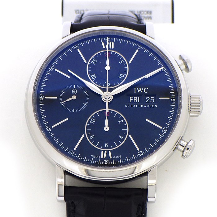 【IWC】腕時計 ポートフィノ･クロノグラフ IW391008 カレンダー クロノグラフ スモールセコンド ブラック 文字盤 SS ブラック アリゲーターレザーベルト 黒 自動巻き 