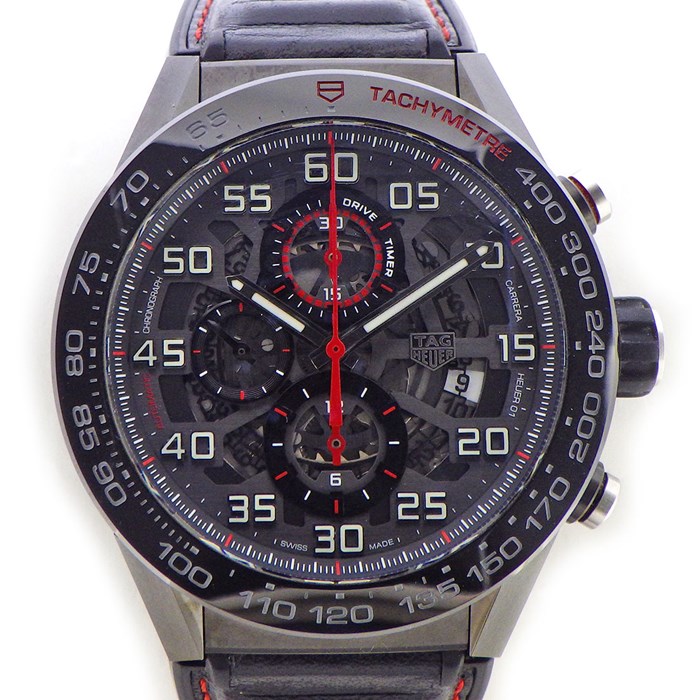 【タグ・ホイヤー TAG Heuer】腕時計 カレラ キャリバーホイヤー01 CAR2A1H.FT6101 スケルトン文字盤 カレンダー クロノグラフ スケルトン スモールセコンド 裏スケ SS ブラック レザーベルト 黒 自動巻き 【箱・保付き】 