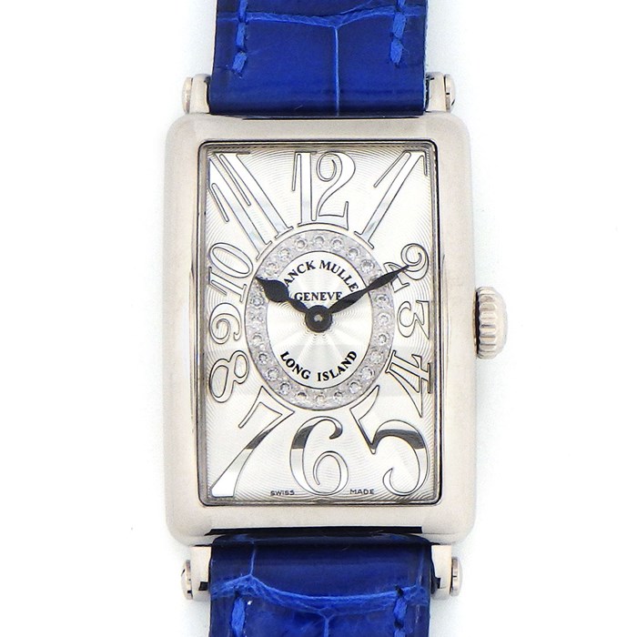 【フランクミュラー FRANCK MULLER】腕時計 ロングアイランド レリーフ 902QZCD1RREL 世界300本限定 サークル ダイヤモンド シルバー ギョーシェ 文字盤 K18WG ブルー クロコダイル レザー 革ベルト クオーツアナログ 【箱・保付き】 