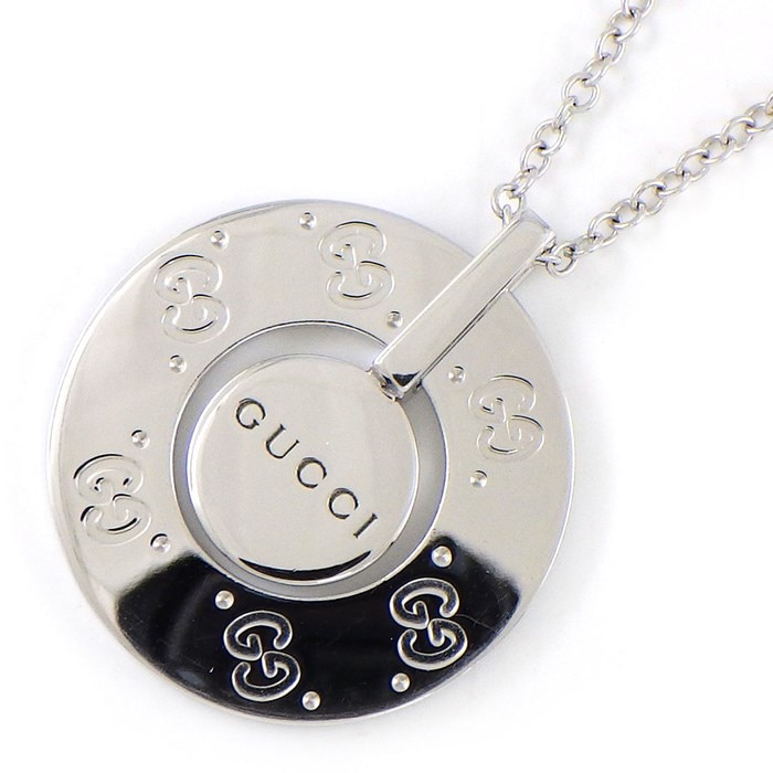 グッチ GUCCI】ネックレス アイコン GG ロゴ サークル ラウンド K18WG 