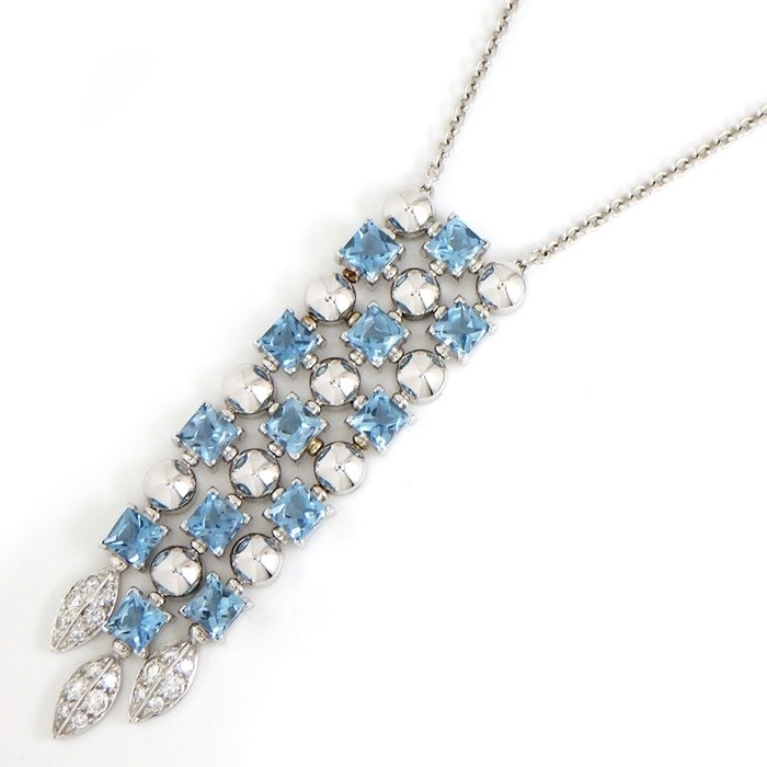 【ブルガリ BVLGARI】ネックレス ルチア スウィング ドロップ サークル ラウンド スクエア リーフ ブルー トパーズ ダイヤモンド K18WG 