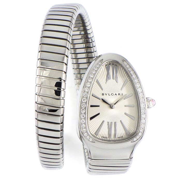 【ブルガリ BVLGARI】腕時計 セルペンティ トゥボガス シングルスパイラル SP35S パヴェ ダイヤモンド ベゼル シルバー ギョーシェ 文字盤 SS クオーツアナログ 