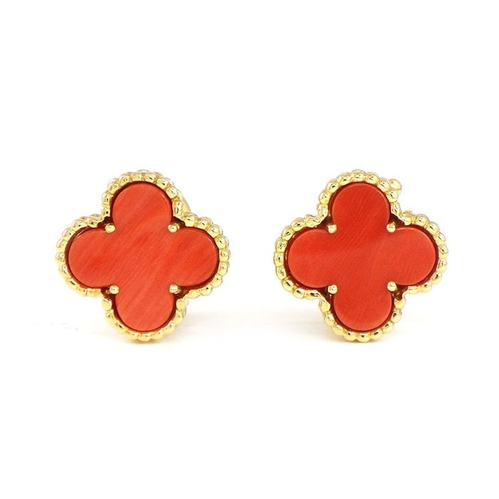 ヴァンクリーフ＆アーペル Van Cleef & Arpels イヤリング ヴィンテージアルハンブラ ヴィンテージ レア コレクターズアイテム 廃盤品 サンゴ コーラル 珊瑚 K18YG 【中古】