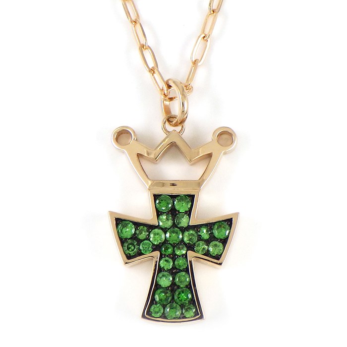 ガガミラノ GaGa MILANO ネックレス クロス クラウン 王冠 オーバル リンク チェーン グリーンガーネット 0.51ct K18YG 【中古】