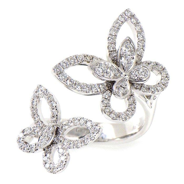 ★最終お値引き品★ 【グラフ Graff GRAFF】リング ダブル バラフライ 蝶 モチーフ パヴェ ダイヤモンド 0.40ct K18WG 6.5号