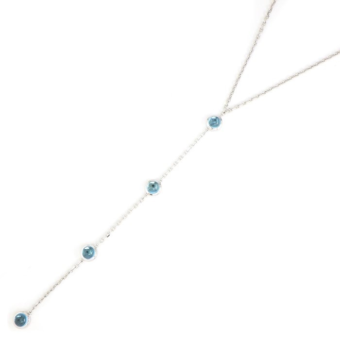 【グッチ GUCCI】ネックレス ドロップ スウィング サークル ラウンド Yシェイプ 7ポイント ブルー トパーズ K18WG 