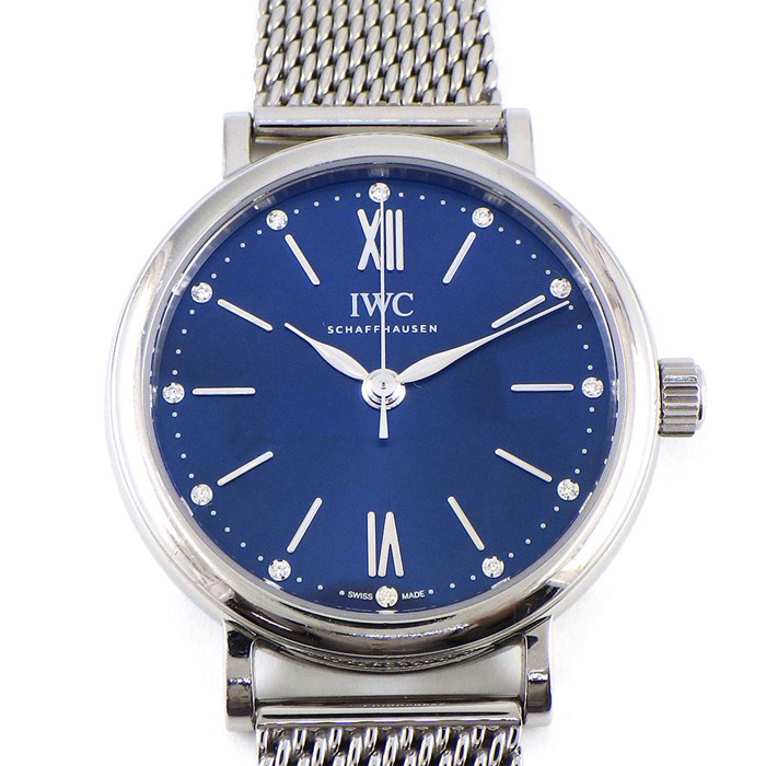 【IWC】腕時計 ポートフィノ オートマティック 34 IW357404 12ポイント ダイヤモンド インデックス ブルー サンレイ 文字盤 メッシュ ベルト SS 自動巻き 【箱・保付き】 