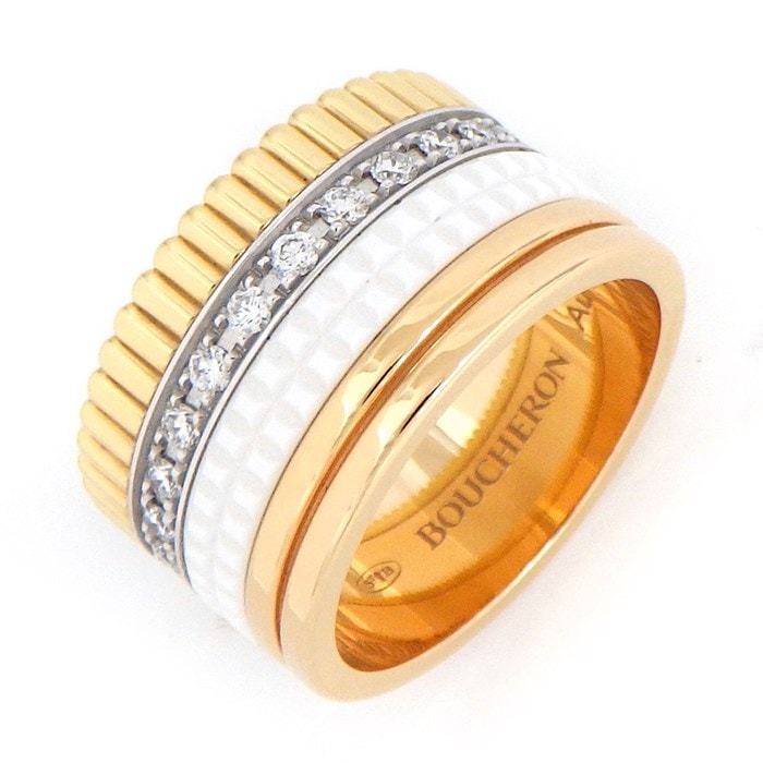 【ブシュロン BOUCHERON】リング キャトル ホワイト ラージ JRG01599 25ポイント ダイヤモンド 0.49ct スリーカラー K18PG K18WG K18YG ホワイト セラミック 白 12号 / #52