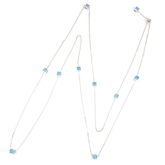 【グッチ GUCCI】ロングネックレス Gキューブ ボックス ブルー トパーズ K18WG 