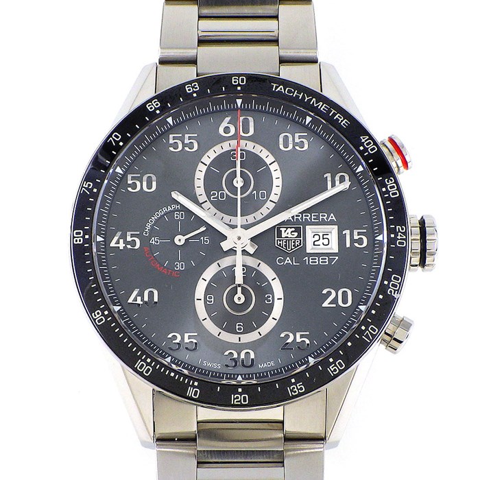 【タグ・ホイヤー TAG Heuer】腕時計 カレラ 43mm CAR2A11.BA0799 キャリバー1887 デイト カレンダー クロノグラフ タキメーター スモールセコンド 裏スケ グレー サンレイ 文字盤 SS ブラック セラミック 自動巻き 【箱・保付き】