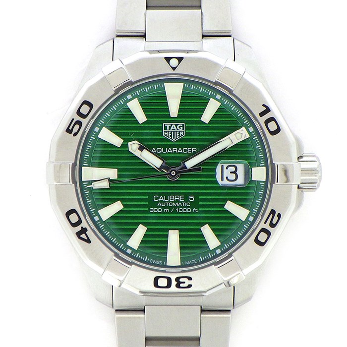 【タグ・ホイヤー TAG Heuer】腕時計 アクアレーサー キャリバー5 WAY2015.BA0927 デイト カレンダー 回転ベゼル グリーン ストライプ 文字盤 SS 自動巻き 【箱・保付き】 