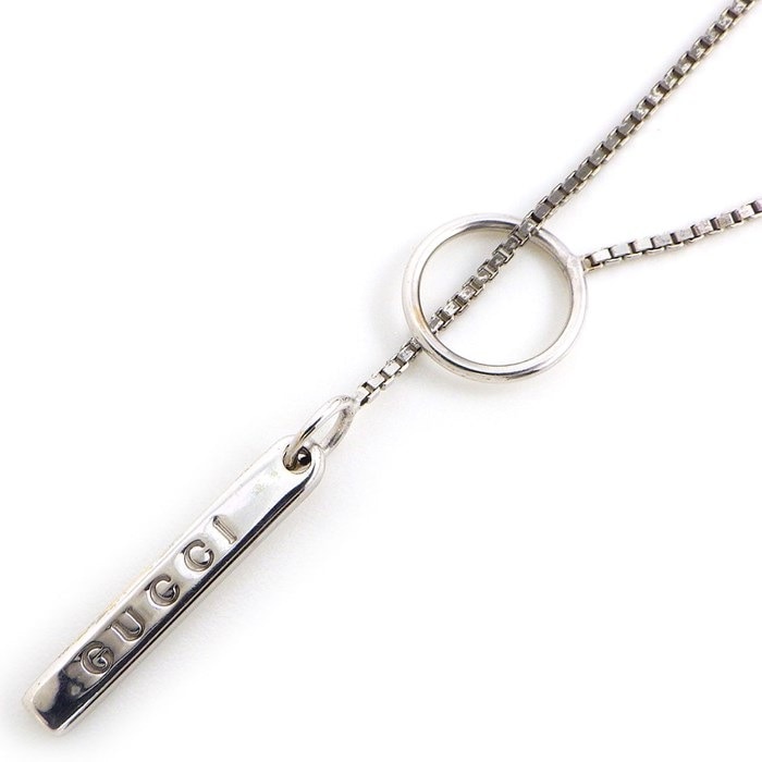 【グッチ GUCCI】ネックレス ラリエット ラリアット ロゴ プレート ベネチアンチェーン K18WG