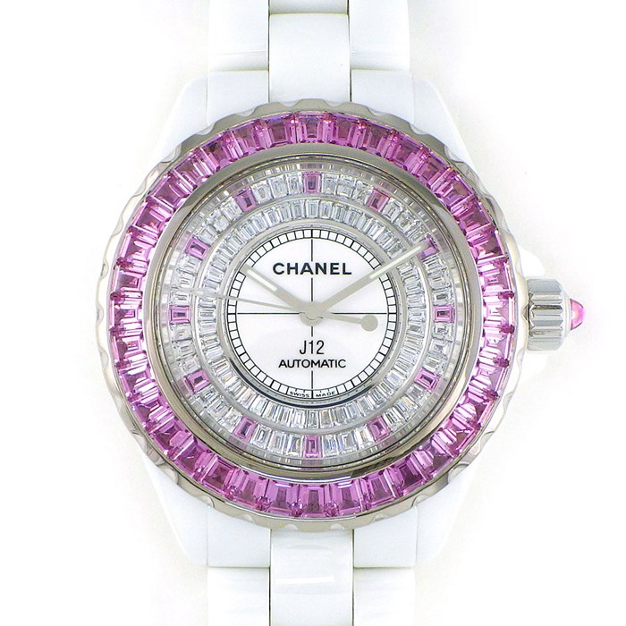 【動画有】 シャネル CHANEL 腕時計 J12 H1463 2006年 世界12本限定 バケットカット ピンクサファイア ベゼル/インデックス バケットカット ダイヤモンド文字盤 ホワイト セラミック 白 K18WG 自動巻き 【中古】